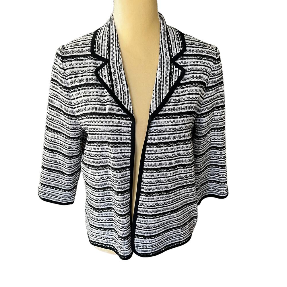 Ming Wang Black and White Open Front Cardigan Sweater EUC Size Small